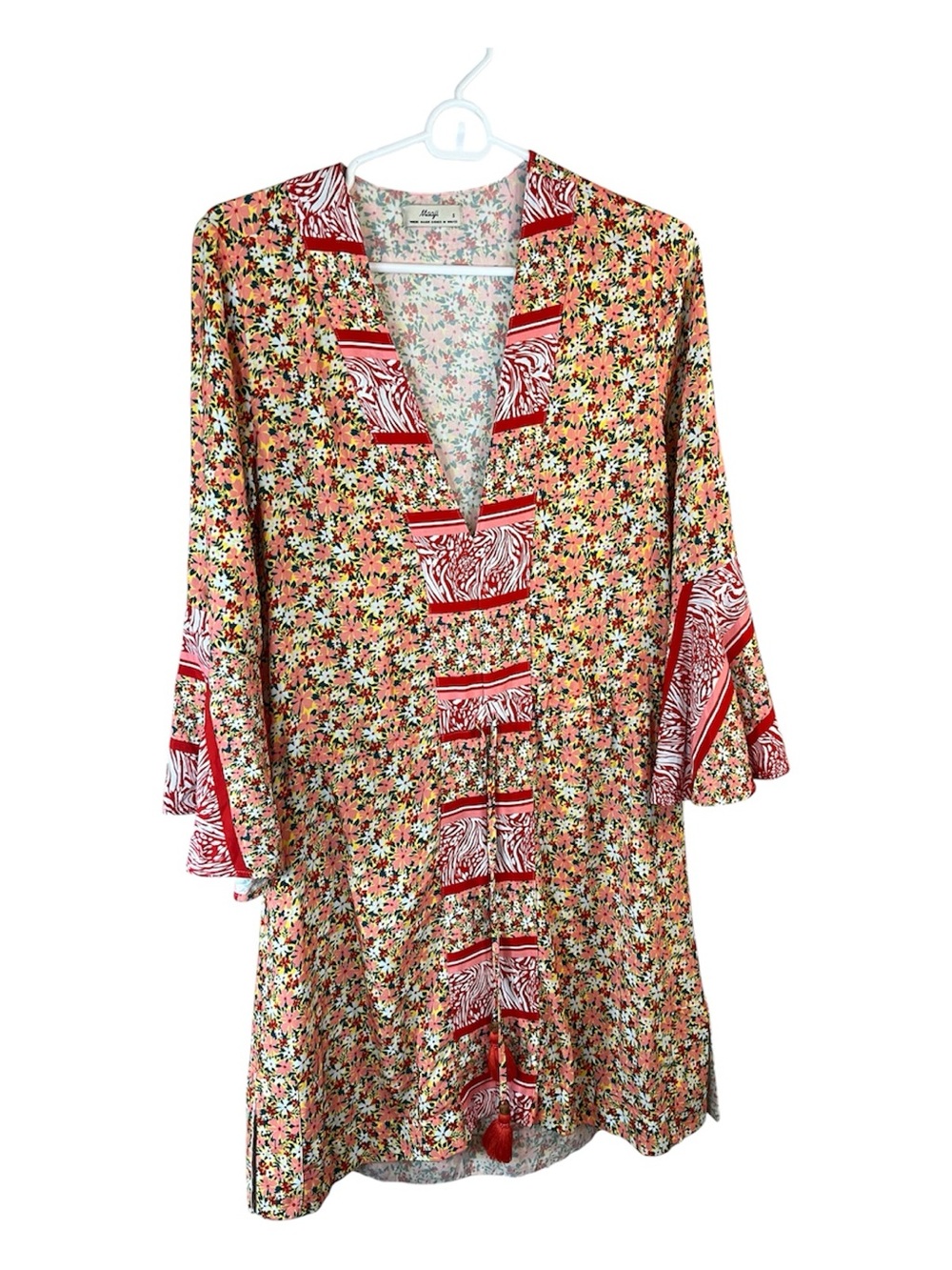 Maaji Red Floral Mixed-Print Tunic Mini Dress  Cover-Up